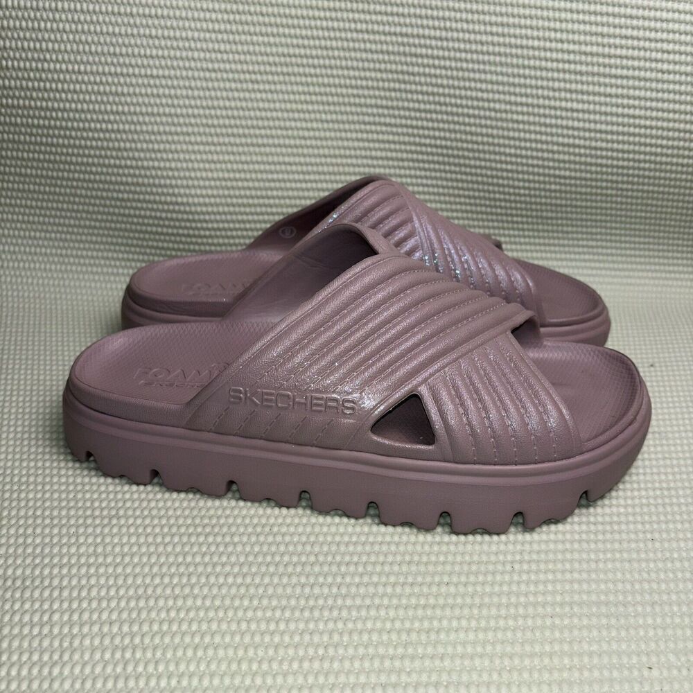 Skechers Foamies Platform Sandals Slides Women’s Size 9 Purple Glitter